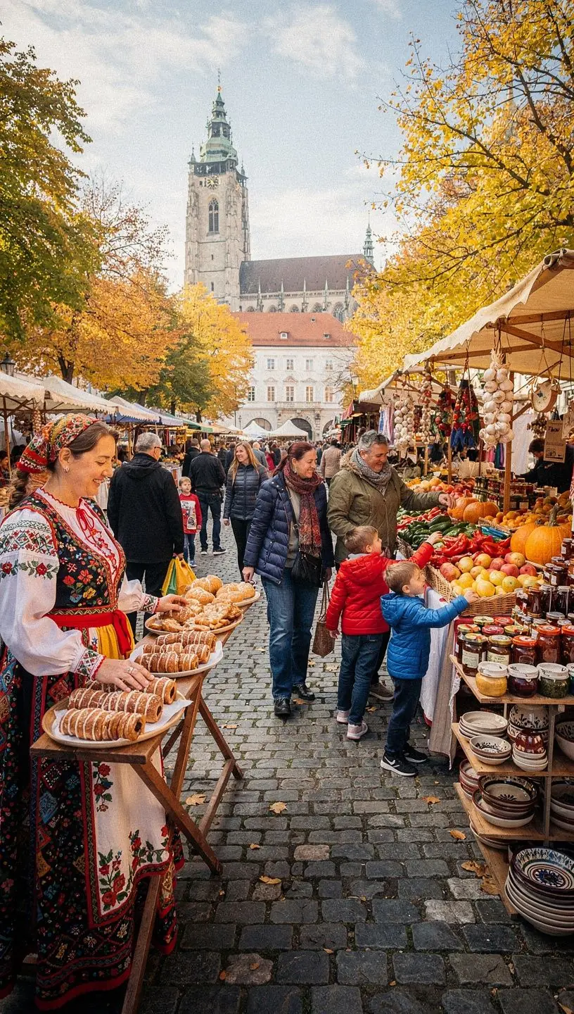 Úzka ulička starobylého mesta s tradičnými slovenskými domami a kameňmi na dlažbe.
